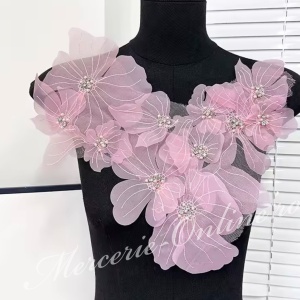 Aplicatie Organza Flori 3D, cca 36x40cm, (la bucata) Cod:3462 - Img 5