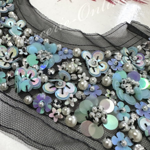 Aplicatie tip guler cu flori si perle, 23x11cm (la bucata) Cod:2642 - Img 2