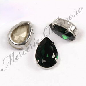 Cristale de cusut sticla, Emerald, 10x14mm (4bucati/pachet) Cod:2147