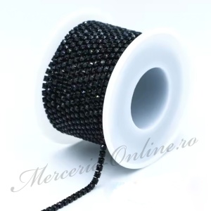 Lant decorativ cu strasuri, Black, 3mm (la metru) Cod:3644