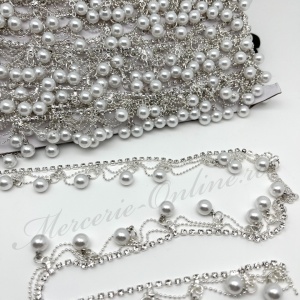 Lant decorativ cu strasuri si perle, 2cm (la metru) Cod:3678 - Img 2