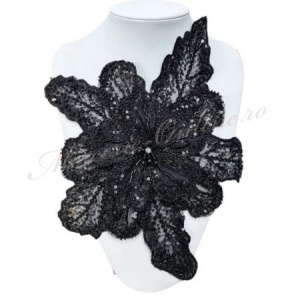 Aplicatie floare 3D cu margele si paiete, cca 30cm (la bucata) Cod:3151