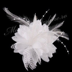 Aplicatie textila Floare cu Pene tip brosa, 10cm (la bucata) Cod:3009