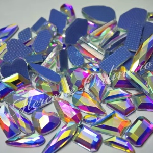 Cristale de Lipit Mix Shapes, Crystal-AB, (100bucati/pachet) Cod:3889