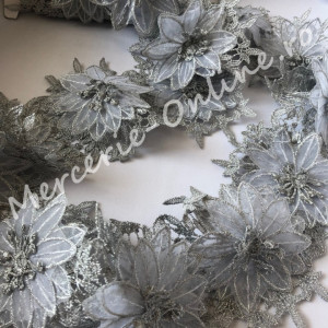 Dantela cu Flori 3D lurex , cca 12cm, mai multe culori disponibile (la metru) Cod:0748 - Img 2