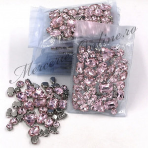 Pietre de cusut sticla cu suport metalic, Light Rose, (50bucati/pachet) Cod:2631