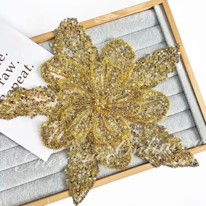 Aplicatie floare 3D cu margele si paiete, cca 30cm (la bucata) Cod:3246