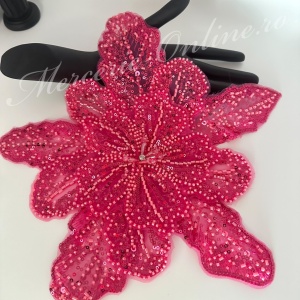 Aplicatie floare 3D cu margele si paiete, cca 30cm (la bucata) Cod:3275
