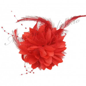 Aplicatie textila Floare cu Pene tip brosa, 10cm (la bucata) Cod:3010