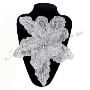Aplicatie floare 3D cu margele si paiete, cca 30cm (la bucata) Cod:3556