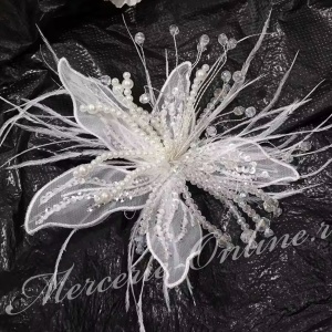 Aplicatie floare 3D cu margele si pene, cca 14cm (la bucata) Cod:3640 - Img 2