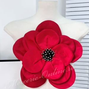 Aplicatie Floare 3D din Tafta, 29cm, Rosu (la bucata) Cod:3221