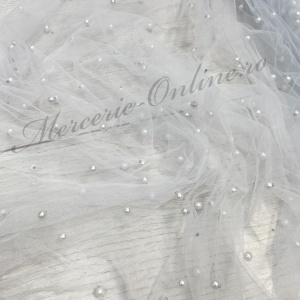 Tulle cu Perle, Alb, latime 150cm (la metru), Cod:3157 - Img 2