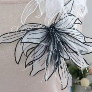 Aplicatie 3D organza cu margele si pene, 24x16cm (la bucata) Cod:3126 - Img 3