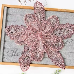 Aplicatie floare 3D cu margele si paiete, cca 30cm (la bucata) Cod:3471