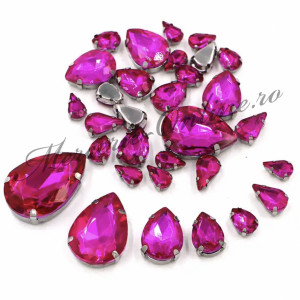 Cristale de cusut sticla cu suport metalic, Fucsia, (30bucati/pachet) Cod:3024