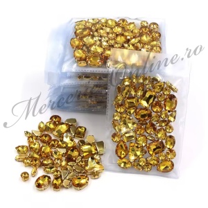 Pietre de cusut sticla cu suport metalic, Topaz, (50bucati/pachet) Cod:4135