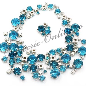 Pietre de cusut sticla cu suport metalic, Aquamarine, (100bucati/pachet) Cod:3934