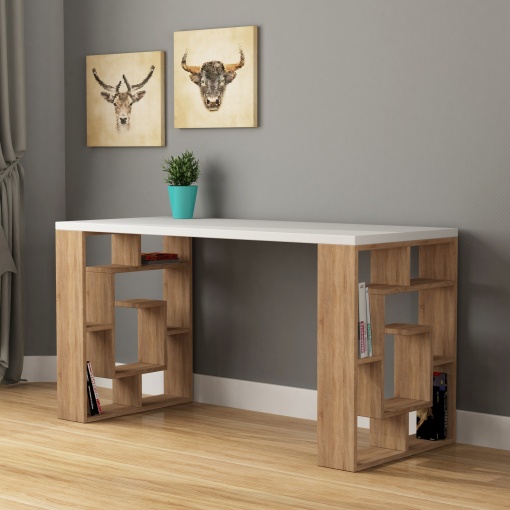 Birou Maze - White, Oak