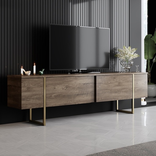 Comoda TV Luxe - Walnut, Gold