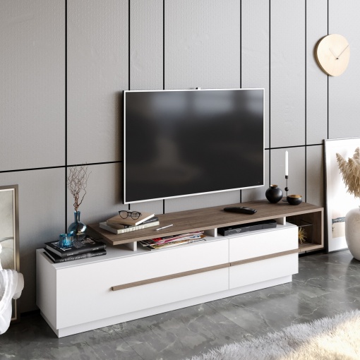 Comoda TV Pia - Walnut, White
