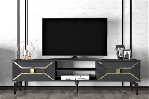 Comoda TV Yumedi - Anthracite, Gold