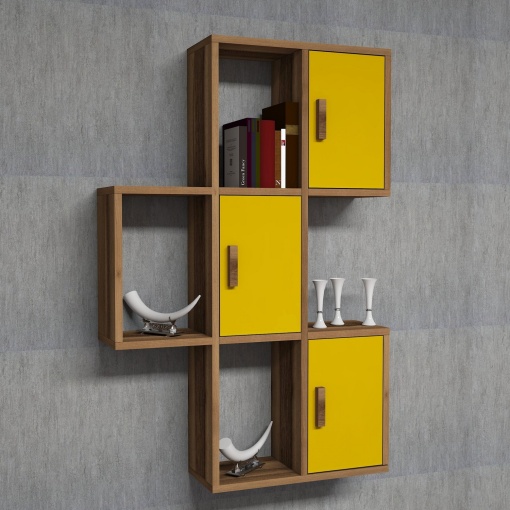 Raft perete Flora - Walnut, Yellow
