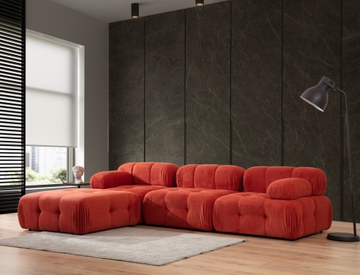 Canapea pe colț Doblo 3 Locuri with Pouffe ( L1-O1-1R-Pouffe) - Red