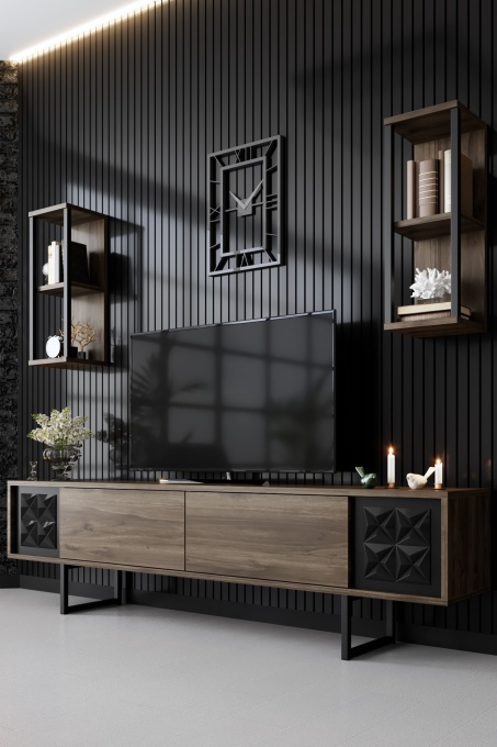 Comoda TV Black Line - Walnut, Black