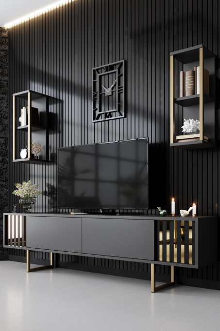 Comoda TV Gold Line - Anthracite, Black