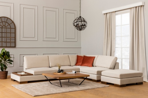 Canapea pe colț Tulip Corner Right With Pouf - Beige