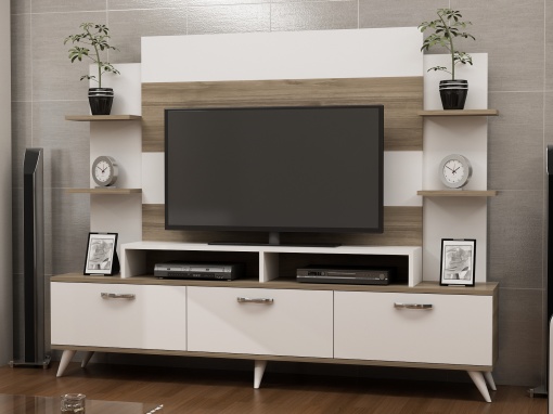 Comoda TV Diana - White, Walnut