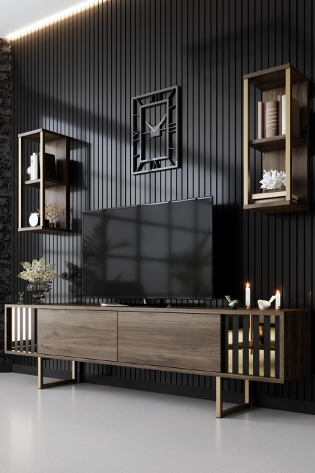 Comoda TV Gold Line - Walnut, Black