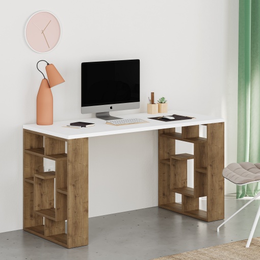 Birou Maze - White, Dark Oak