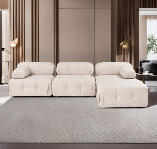 Canapea pe colț Doblo 3 Locuri with Pouffe ( L1-O1-1R-Pouffe) - Light Brown