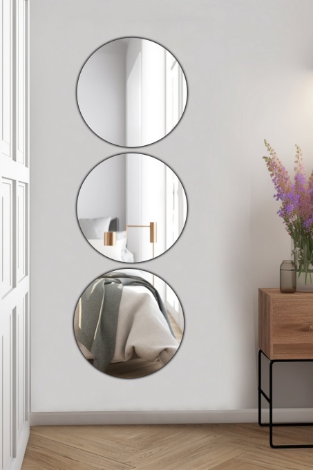Oglinda Round - Triple - Diameter: 40 cm - Silver