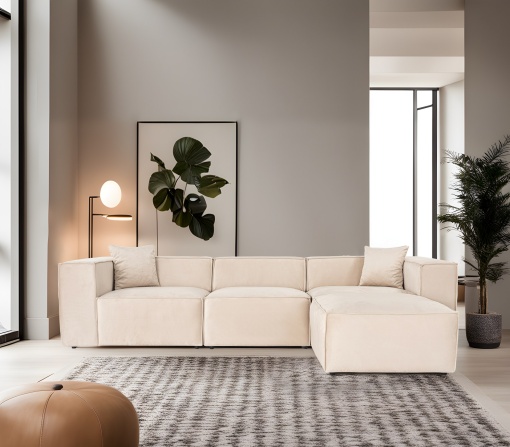 Canapea pe colț Lora (L1-O1-1R-POUFFE ) - Cream