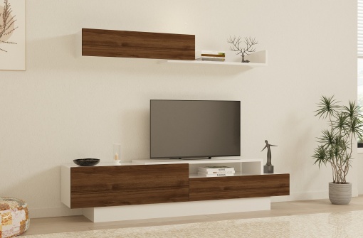 Comoda TV Elda - White, Walnut
