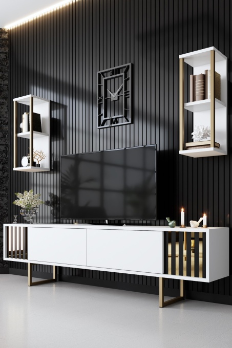 Comoda TV Gold Line - White, Black