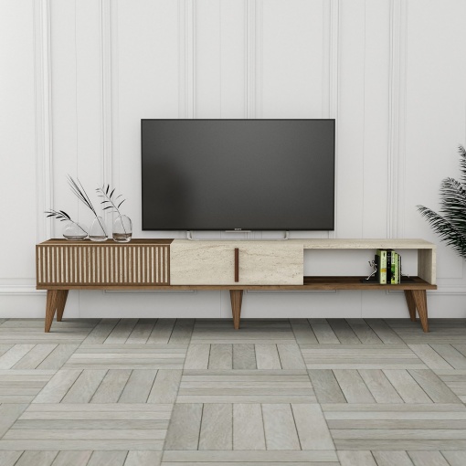 Comoda TV Milan - Walnut, Travertine