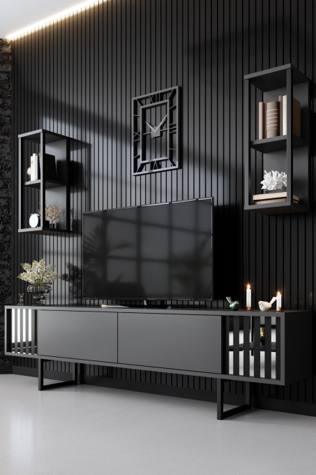 Comoda TV Chrome Line - Anthracite, Black