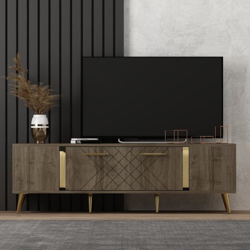 Comoda TV Detas - Walnut, Gold