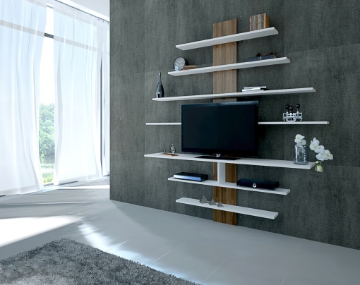 Comoda TV Zebra - White, Walnut