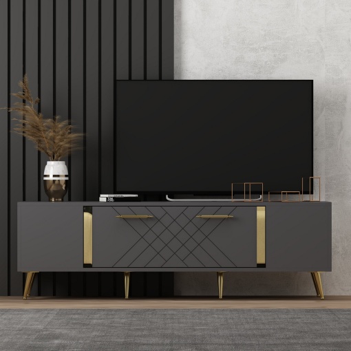 Comoda TV Detas - Anthracite, Gold