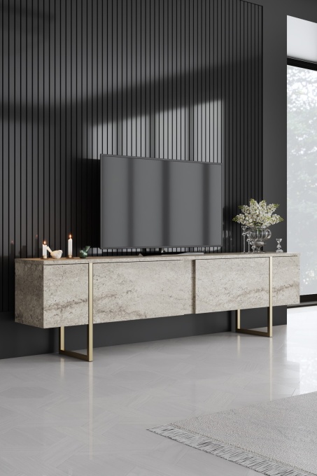 Comoda TV Luxe - Travertine, Gold