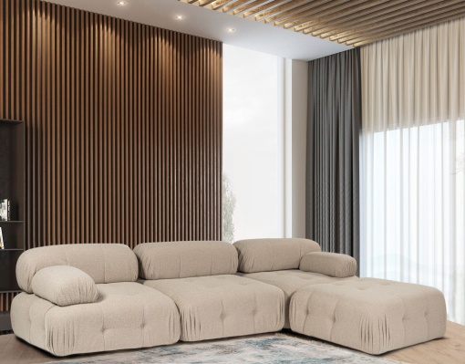 Canapea pe colț Doblo 3 Locuri with Pouffe ( L1-O1-1R-Pouffe) - Peach
