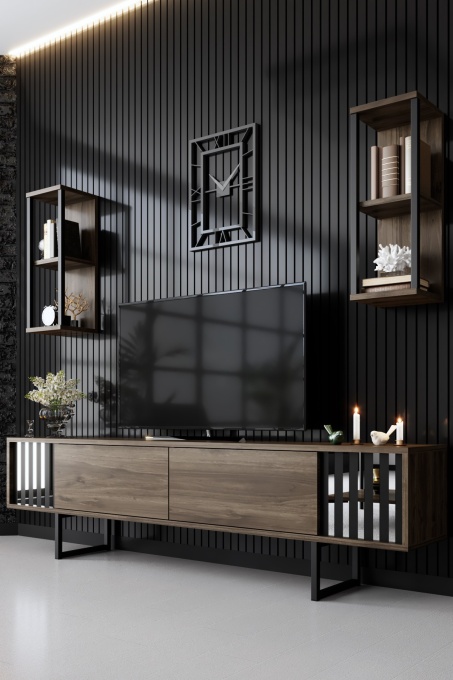 Comoda TV Chrome Line - Walnut, Black