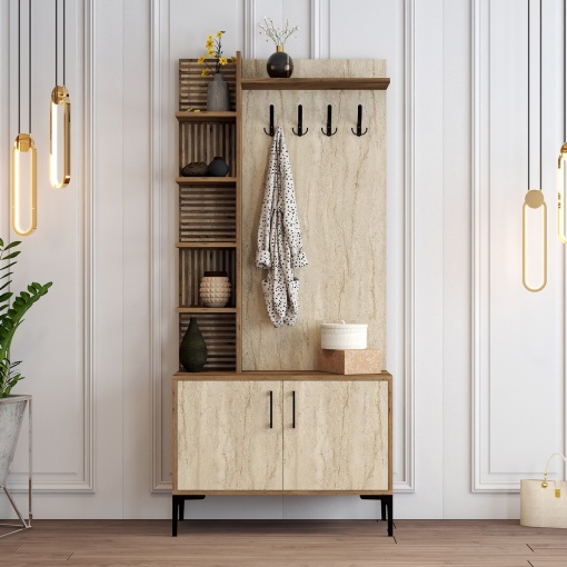 Dulap cu raft Viyana D - Walnut, Travertine
