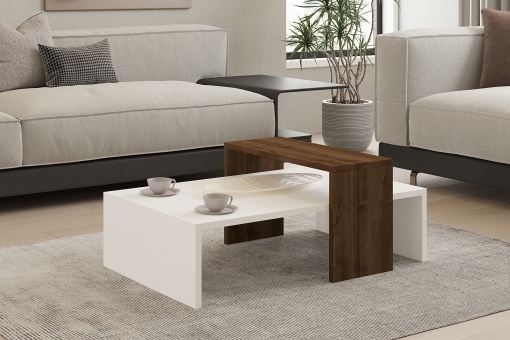 Masuta de cafea Glow - White, Walnut