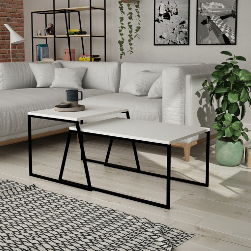 Set de masa pentru cafea Pal Orta Sehpa - White